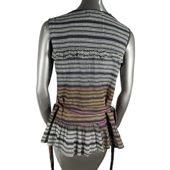 Banjanan Top Tied Sleeveless Stripe Cotton Ruffle Button Blouse Shirt Small - Picture 5 of 5